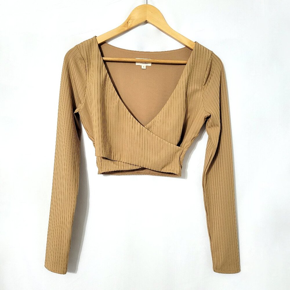 Camila Coelho Womens Faux Wrap Crop Top Size S Long Sleeve Bratcore Coquette